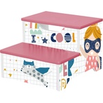 Ginger Home Детско Столче ginger home, Дървено Стъпало на 2 Нива, Стълба за Детска Стая, розово, super girl