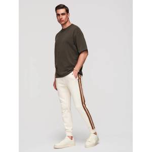 Ombre Clothing Мъжки спортни панталони с подравяне и рибровидни крачоли - кремава V3 P1519 Ombre Clothing Ombre Clothing | Byal Bezhov | МЪЖЕ | S