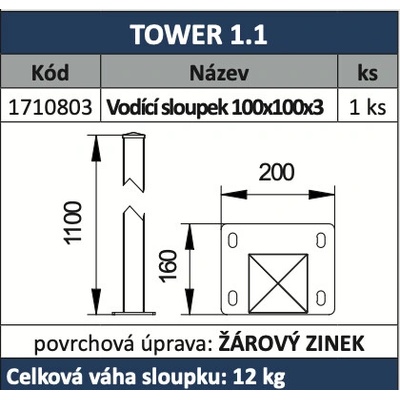 CAIS TOWER 1.1 vodící sloupek k samonosné bráně 1100mm