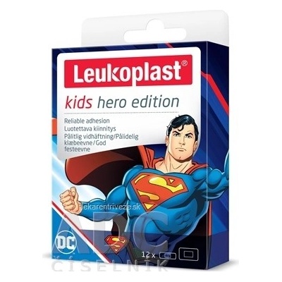 LEUKOPLAST KIDS HERO SUPERMAN náplasť na rany, 2 veľkosti 1x12 ks