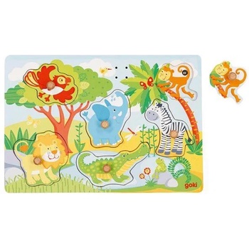 Image 1 of Goki - Puzzle Puzzle Drevená vkládačka so zvukmi - Zvieratá v ZOO - 1 - 39 piese