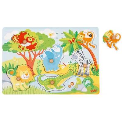 Goki - Puzzle Puzzle Drevená vkládačka so zvukmi - Zvieratá v ZOO - 1 - 39 piese