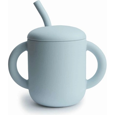 Mushie Training Cup with Straw hrnček s rúrkou Powder blue 175 ml