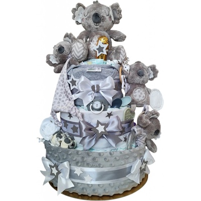 BabyDort třípatrový plenkový dort pro miminko PREMIUM Koala šedá – Zboží Dáma