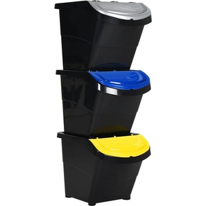 vidaXL Стифиращи кошчета за отпадъци с капаци 3 бр черно PP 78 л (364069)