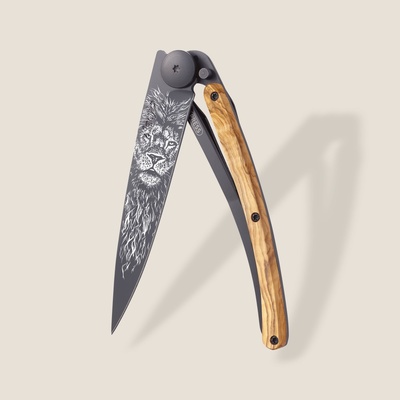 Deejo 3GB092 Extra velký nůž 390g black Giant olive wood