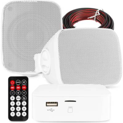 Power Dynamics Set 2 ks voděodolných venkovních reproduktorů a zesilovače s Bluetooth, bílý – Zboží Mobilmania
