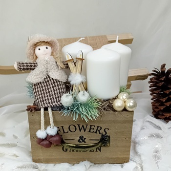 Ikebana MagicHome drevená strieborná adventná 40x14x8 cm