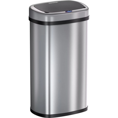 FurniGO Bezdotykový hranatý odpadkový koš s USB 50 l - stříbrný