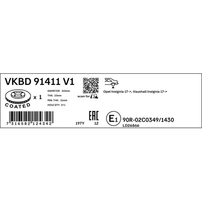 SKF Brzdový kotúč VKBD 91411 V1