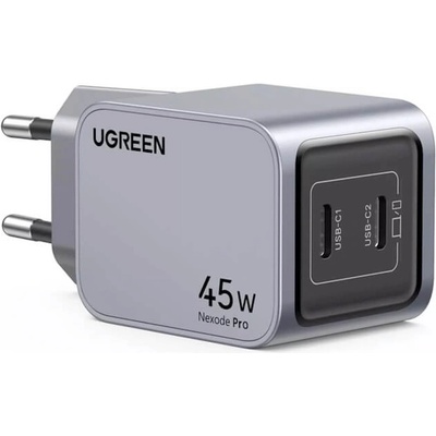 UGREEN Nexode Pro Fast Charger GaN 45W - захранване за ел. мрежа смартфони и таблети с 2xUSB-C изхода и с технология за бързо зареждане (тъмносив)