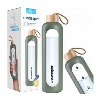 WESSPER Glass water bottle with case WESSPER 1000ml olive
