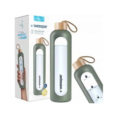 WESSPER Glass water bottle with case WESSPER 1000ml olive