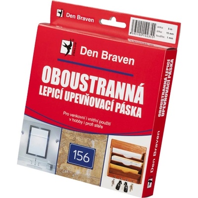 Den Braven Oboustranně lepicí upevňovací páska 15 mm × 1 mm x 5 m bílá