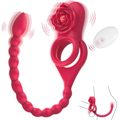 SuperLove Dual Penis Ring with Anal Stimulator & Remote Control Red