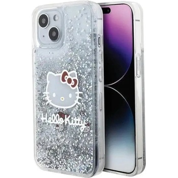 Hello Kitty Кейс Hello Kitty Liquid Glitter Charms Kitty Head за iPhone 15, сребрист (KXG0078941)