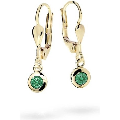Danfil dětské náušnice C1537 ze žlutého zlata s kamínkem Emerald Green zapínání klapka
