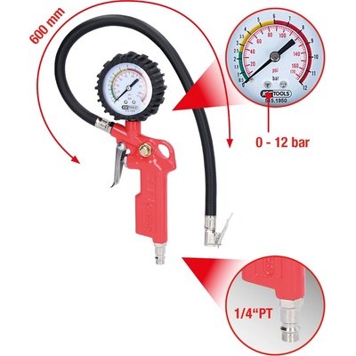 KS tools Tlakomer na meranie tlaku v pneumatikách, 0-11bar, 515.1950