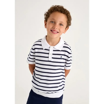 MAYORAL Поло тениска къс ръкав трокотаж в тъмно синьо и бяло райе за мини момче Майорал