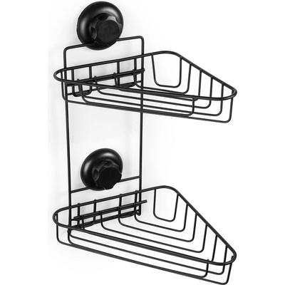 Compactor Dvojitá rohová polička do kúpeľne Bestlock Black, 23,5 x 22 x 36 cm