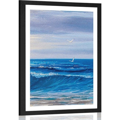 Plakát s paspartou mořské vlny na pobřeží - 40x60 black