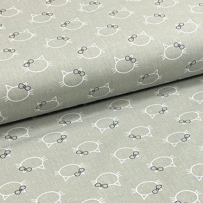 Bavlněné plátno P0687 světle šedé, kočičí hlavy s mašlí, š.140