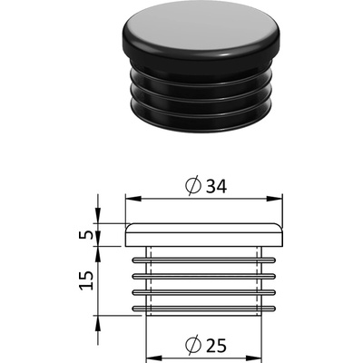 Vnútorná krytka guľatá ø 34 mm, plastová, čierna