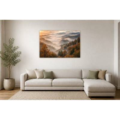 Obraz na plátně – Podzimní mlha v zalesněném údolí 135 × 90 cm