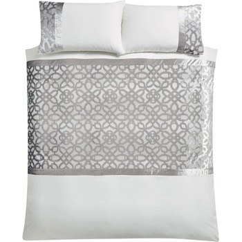 Catherine Lansfield Кремаво-сиво-бежово двойно удължено спално бельо 230x220 cm Lattice Cut - Catherine Lansfield (BD/50567/W/KQS/NT)