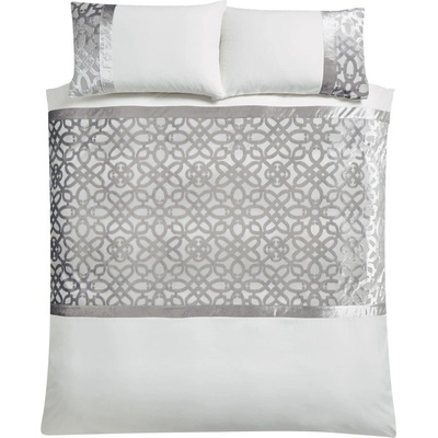 Catherine Lansfield Кремаво-сиво-бежово двойно удължено спално бельо 230x220 cm Lattice Cut - Catherine Lansfield (BD/50567/W/KQS/NT)