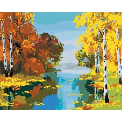 zuty Malování podle čísel Les s břízami u řeky 80 x 100 cm vypnuté plátno na rám 8596530055631