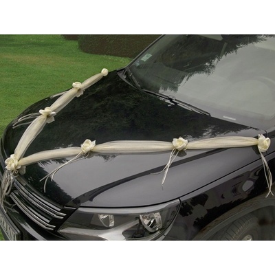 PartyDeco Šerpa na svatební auto vanilla ivory se saténovými kvítky růží – Hledejceny.cz