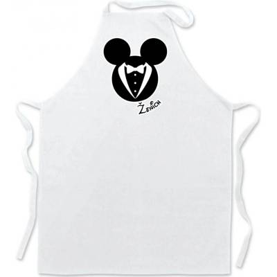 Povidlo.cz Zástěra Mouse Ženich Bílá