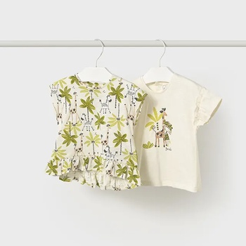 MAYORAL Комплект 2 тениски къс ръкав бял-зелен с палми и жираф за мини момиче Майорал