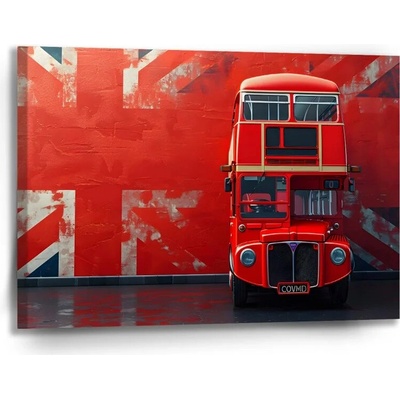 Sablio Obraz Červený poschodový autobus Vlajka - 90x60 cm