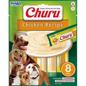 Inaba Foods Dog Churu - Chicken - Лакомство за кучета, джобчета с мек пълнеж с пиле, 8 пакета х 20 грама, Япония EUD601
