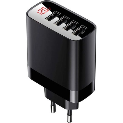 Baseus Mirror Travel Wall Charger (CCJMHB-B01) - захранване за ел. мрежа с четири USB изхода за зареждане на мобилни устройства (черен)