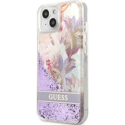 Púzdro Guess Liquid Glitter Flower iPhone 13 mini fialové