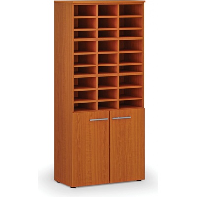 PRIMO Třídící regál s dveřmi WOOD, 800 x 420 x 1781 mm, 27 přihrádek, třešeň