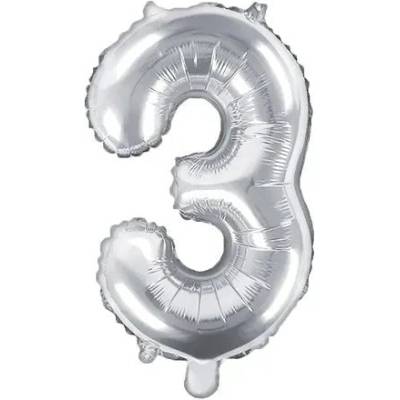 Party Deco Фолиев Балон Цифра, Сребърно - 35см - 3 (fb10m-3-018)