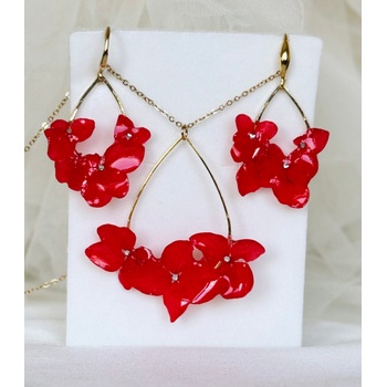 Meganflo Комплект обеци и колие от червена хортензия