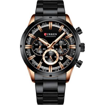 Curren Мъжки часовник Curren Tattum, Хронограф, Неръждаема стомана, Кварцов, Черен/Златист (CURREN-8355-BLACK-GOLD)