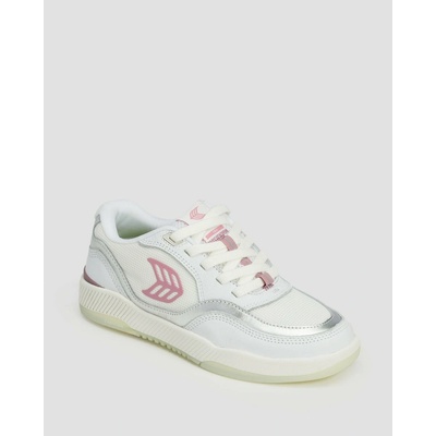 Cariuma UBA White Leather and Suede Blush Pink Logo Silver Accents Sneaker