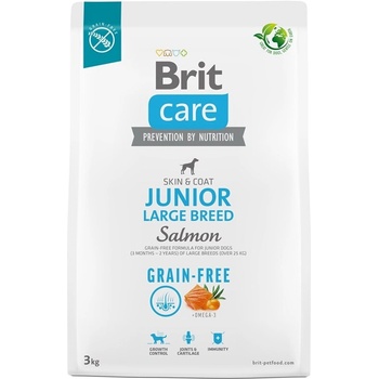Brit Brit Care Dog Grain-Free Junior Large Храна за кучета, суха, за млади, от 3 месеца до 2 години, от голяма порода, над 25 кг, без зърно, със сьомга, 3kg