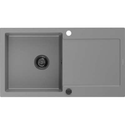 Leo гранитна мивка с една камера и отцедник 900 x 500 mm, сив, черен сифон - 6501901010-71-B (6501901010-71-B)