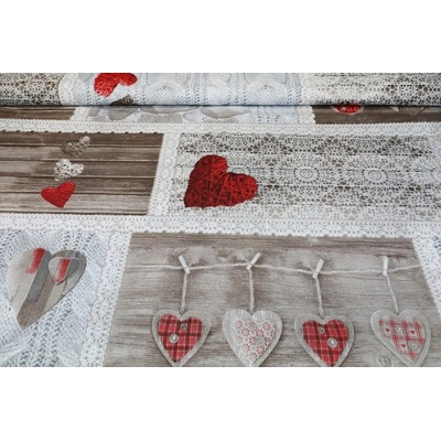 Bavlněná látka Shabby love červená srdíčka, š. 145 cm Rudá Šířka 145 cm