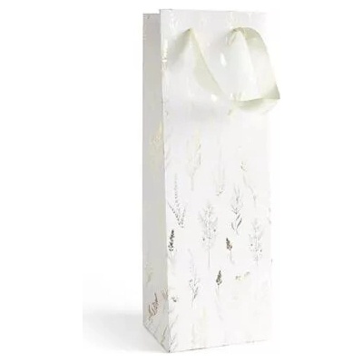 Papierová taška biela na víno 35x10x12cm, zlatá potlač, 5ks