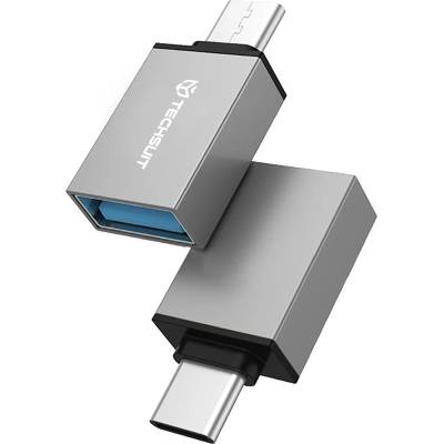 Techsuit - (2 броя) OTG адаптери DuoVoltX (A13) - USB към Type-C, 3A, Plug&Play, бърз трансфер, 5Gbps - сив