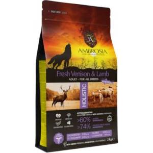 AMBROSIA HOLISTIC All breeds adult Fresh Venison Lamb - холистична храна за кучета от всички породи, с прeсен дивеч и агне - 2 кг, Франция