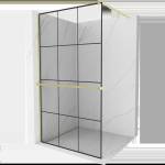 Mexen Kioto+ душ стена с рафт Walk-in 120 x 200 см, черна решетка, златна четка - 800-120-121-55-77 (800-120-121-55-77)